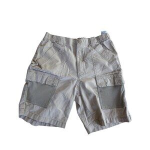 Columbia PFG Boys Cargo Fishing Shorts L Beige Cotton Blend Durable Outdoor Wear